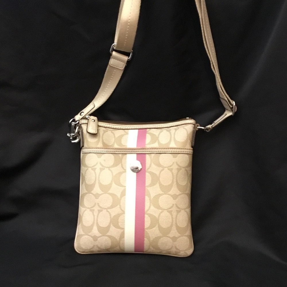 Coach Signature Crossbody with Pink and Cream Stripe